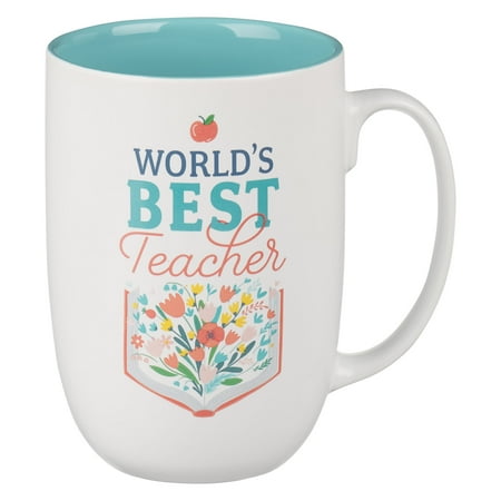 

Christian Art Gifts Large Ceramic Novelty Scripture Coffee & Tea Mug for Women: World s Best Teacher - Ecclesiastes 2:26 Inspirational Bible Verse White & Teal 15 oz.