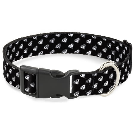 Buckle-Down Pet Collar Dog Collar Plastic Buckle Diamonds Diagonal Black White 16 to 23 Inches 1.5 Inch Wide