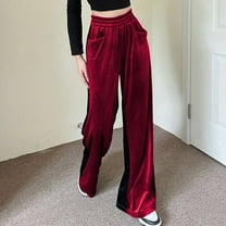 AOOCHASLIY 2023 Women's Pants Women Suede Elastic Waist High Waist Color Blocking Sagging Loose Wide Leg Trousers Length Pants