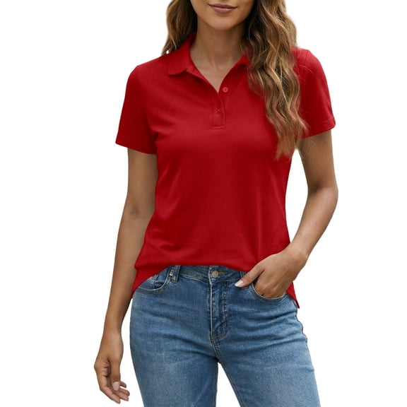 CUSTG Women Short Sleeve Polo Shirts Button Collar Shirt Comfortable Athletic Tops Casual Sports Solid Color Lapel Relaxed Fit Streetwear