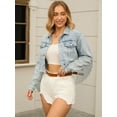 thumbnail image 2 of Unique Bargains Women's Cropped Frayed Hem Tassel Fringe Denim Jacket S Light Blue, 2 of 7