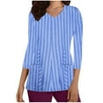 thumbnail image 2 of Cavosen Underscrub Shirts for Women Blue 3/4 Sleeve V Neck Scrub Tops Stretchy Soft Xmas Striped Wrap Scrub Shirts with Pocket Comfortable Nursing Uniform Underscrub Tee S, 2 of 5