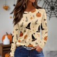 thumbnail image 2 of WTOBBY Women's Daily Casual Long Sleeve Printed Round Neck Top, Halloween Theme Split Hem Blouse for Fall Seasonal Fashion,Yellow 2XL, 2 of 5