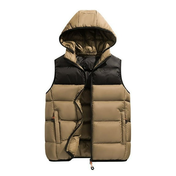 comerut Men Winter Cotton Vest Padded Thick Warm Sleeveless Hooded Loose Drawstring Pockets Zipper Closure Windproof Soft Warm Men Solid Color Men Waistcoat