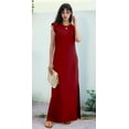 thumbnail image 5 of Women Summer Round Neck Casual Loose Split Wrinkle-Free Long Maxi Vacation Dress with Pockets Wine Red L, 5 of 9