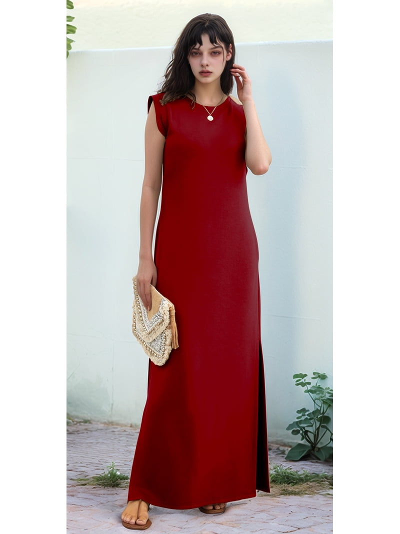 casual red dress with pockets Ecqkame Women's Fashion Long Dresses Summer 2025 Short Sleeve Square Neck A Line Dress Casual Ruffle Tiered Flowy Beach Dress with Pockets 02-Red S on