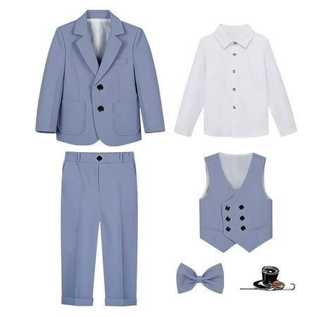 Timegard Baby Boys Clothes Toddler Formal Suits 6 Piece Jacket Vests Shirts Pants Tie Brooch Kids Outfit
