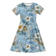 thumbnail image 4 of Fatuov Kids Girls Short Sleeve T-Shirt Dress Crew Neck Floral Print Comfort A-Line Dress for Summer Loose Fit Dress Size 7 Years, 4 of 5