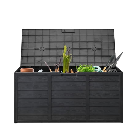 BLACK 75gal (280L) Lockable Outdoor Garden Plastic Storage Deck Box - Doubles as Seat for Tools, Cushions, Toys