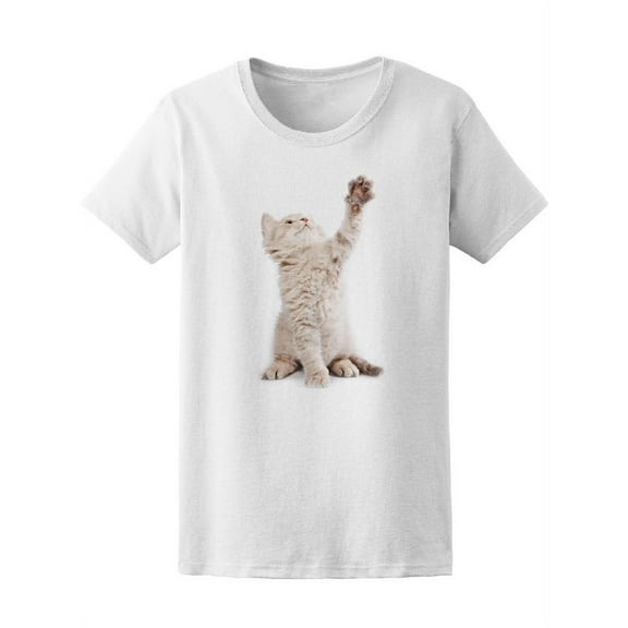 Beautiful White Kitty Playing T-Shirt Women -Image by Shutterstock, Female XX-Large