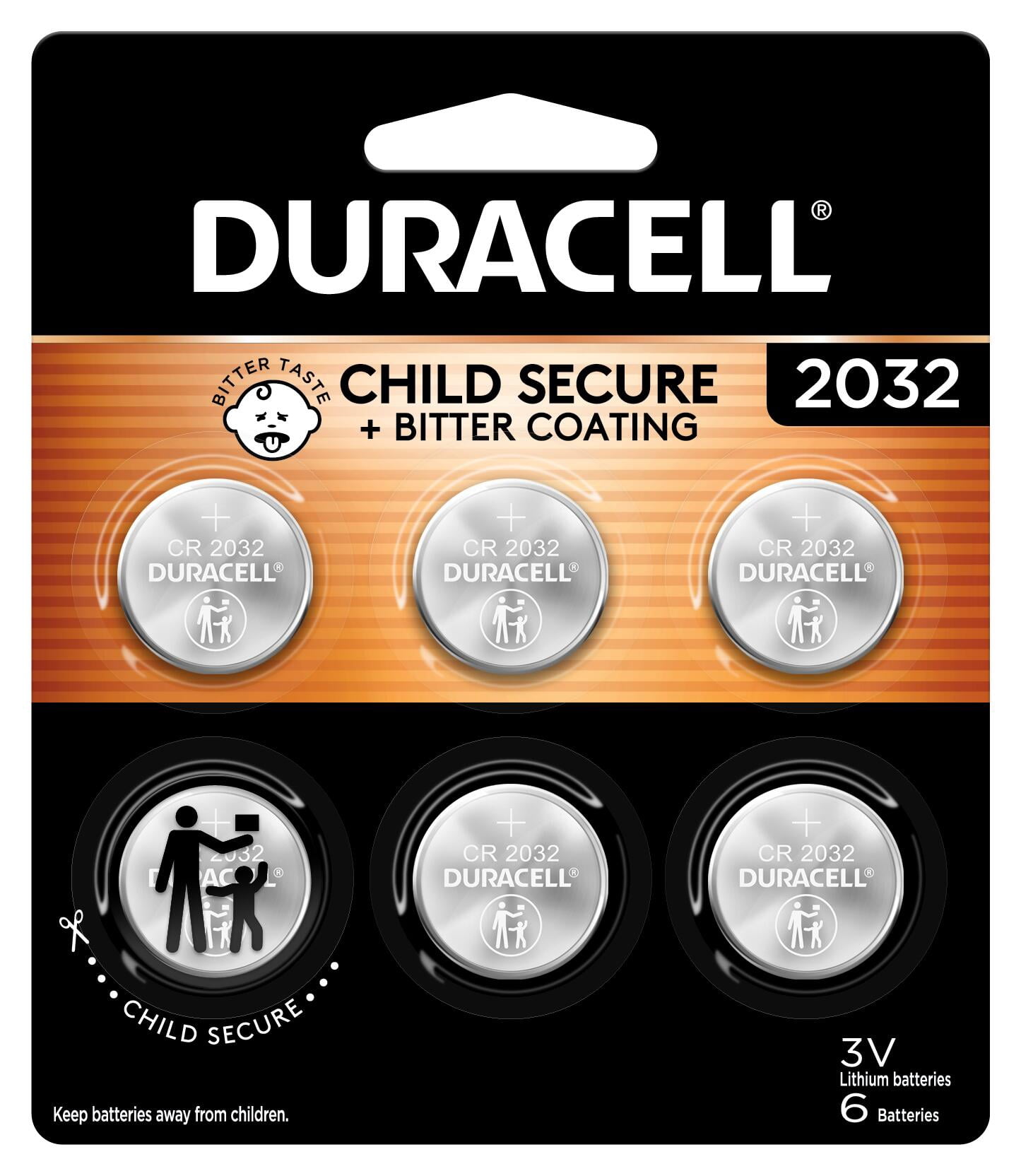 (3 pack) Duracell CR2032 3V Lithium Coin Battery with Child Safety Features, Compatible with Apple AirTag, Key Fob, Car Remote, Glucose Monitor, and other Devices, CR Lithium 3 Volt Cell (6 Count Pack)
