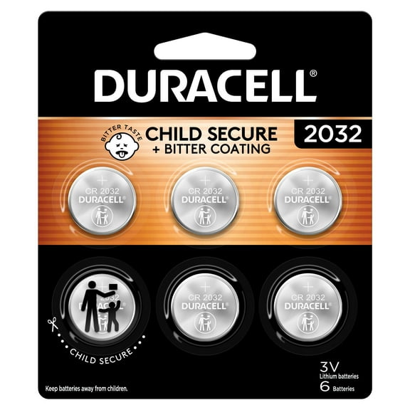 Duracell CR2032 3V Lithium Coin Battery with Child Safety Features, Compatible with Apple AirTag, Key Fob, Car Remote, Glucose Monitor, and other Devices, CR Lithium 3 Volt Cell (6 Count Pack)