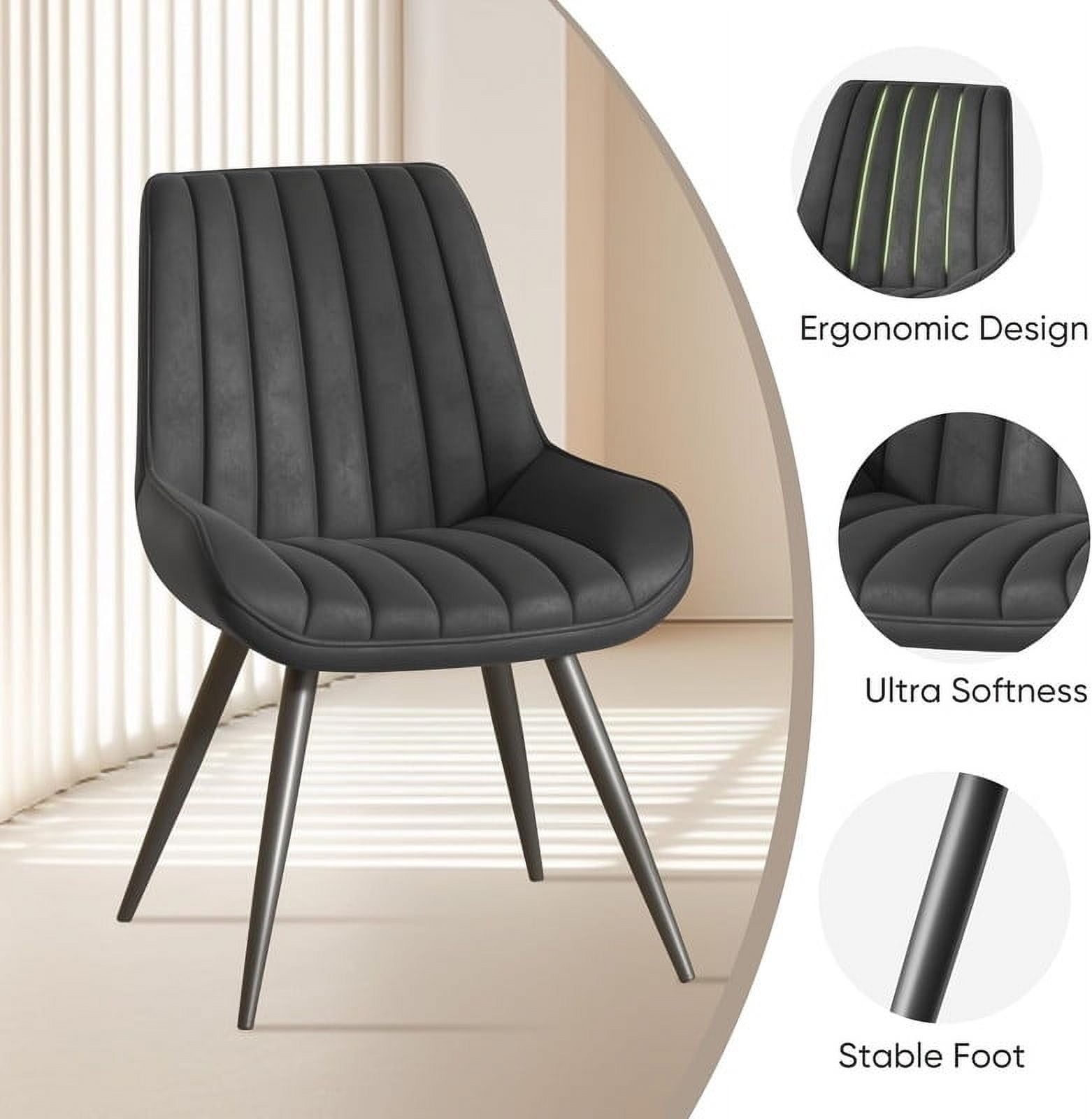 Hawsaiy Modern Upholstered Dining Chairs Set of 2, Comfy Kitchen Side Chairs with Thick Cushions & Metal Legs, Black
