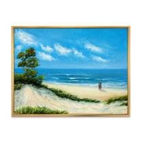 Designart 'Couple At The Beach In Sunlight' Nautical & Coastal Framed Canvas Wall Art Print