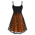 thumbnail image 4 of Women's Gothic Retro Halloween Dress Bat Print Camisole Dress Double Layer Chiffon Mesh V Neck Dress Party Punk Tank Top Women's Dress-SoftRed-XL, 4 of 6
