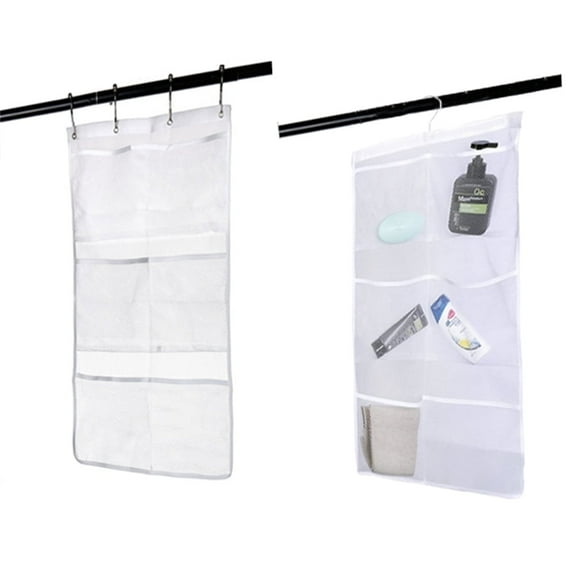 2Pcs Hanging Mesh Pocket Shower Organizer, Bathroom Shower Candy Organizer, Shower Organizer with 6 Pockets Hooks, Quicky Drying, Clear