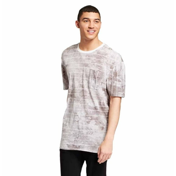 JACKSON Men's Striped Short Sleeve Drop Shoulder Extended Length Tie Dye T-Shirt - Grey Dye - (Large)