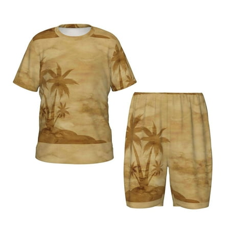 Luyuia Retro Palm Tree Print Girls  2-Piece Tie-Dye Pajama Set  Cute Summer Loungewear with Shirt and Tank Shorts Nightwear-Medium