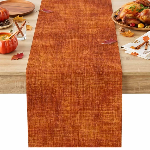 Burnt Orange Table Runner, Farmhouse Linen Texture Washable Table Runners for Kitchen Dining Cafe Decor, Dresser Scarf Holiday Decorations 13x72 Inch
