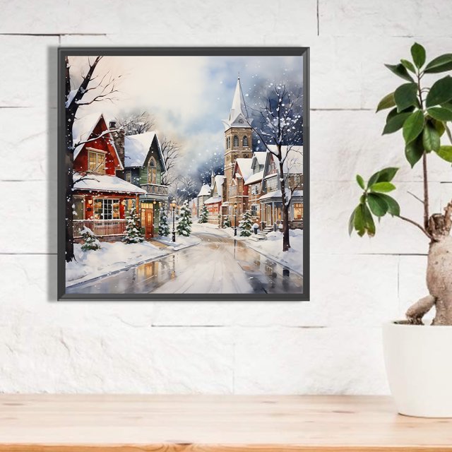Pintura de diamante 5D DIY, taladro redondo completo, Kit de calle de invierno nevado, decoración del hogar FLhrweasw Nuevo