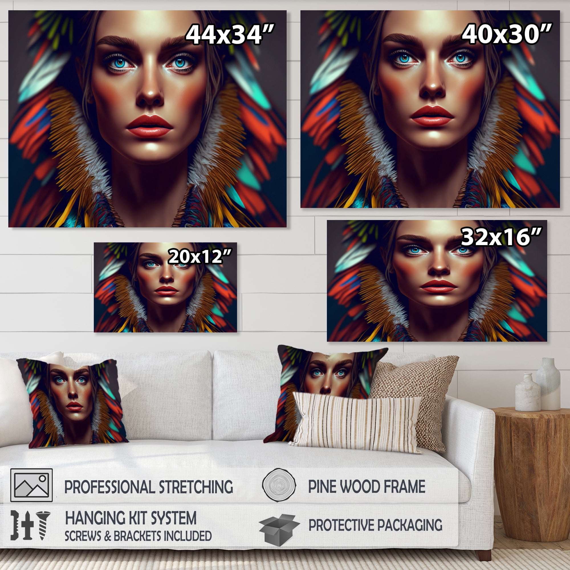 Designart Colorful Sensual Woman In Fur Coat VIII Canvas Wall Art