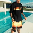 thumbnail image 2 of VBTAPA Men's 2 Piece Outfits Short Sleeve Tropical Graphic Tee Tops and Elastic Waist Shorts Set Summer Casual Track Suit Sets Black XXL, 2 of 6