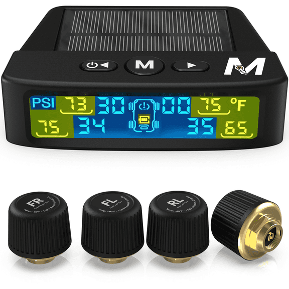 Marcala 2026 V2.0 TPMS Sensors Set of 4 | 50ft Extended Range Version | Tire Pressure Sensors Pack of 4 | 0-98PSI for RV/Camper/Trailer/Truck | Solar Charge & 6 Alarm Modes | Prevent Flats & be Safer
