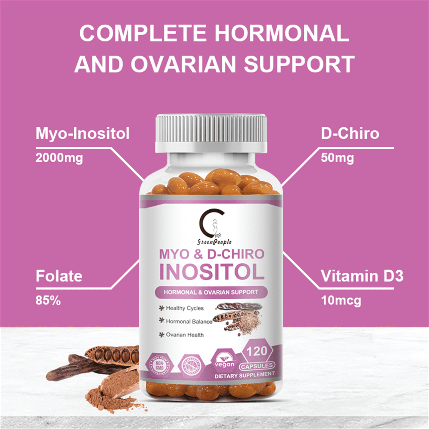 GPGP GreenPeople Myo-Inositol & D-Chiro Inositol Blend Capsule | Liver Support & Fat Metabolism Dietary Supplement for Men & Women | 120 Capsules
