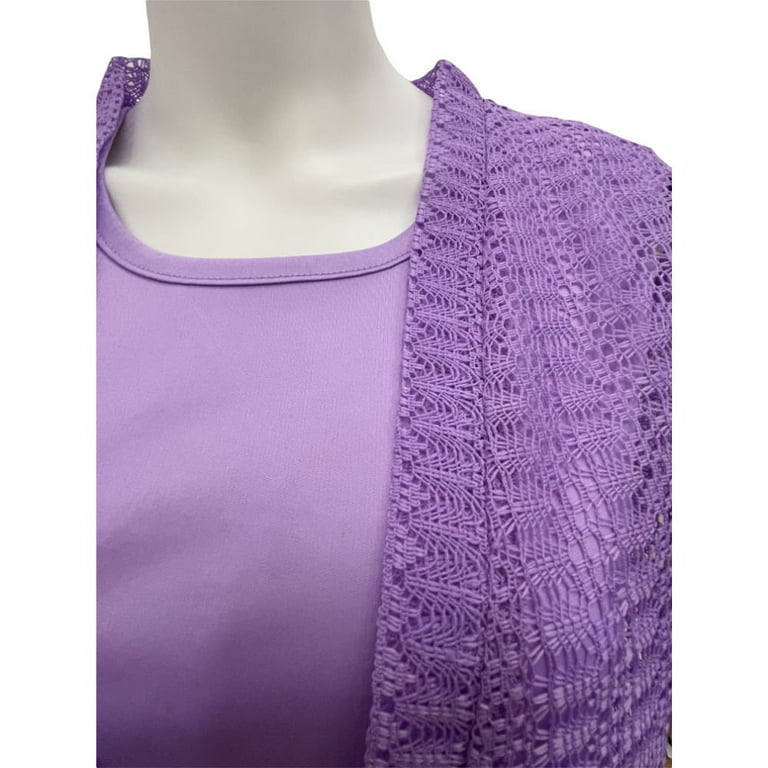 レディースウェア piping onepiece & cardigan set (purple) Woman Purple Wool Knit Cardigan Crew Neck Long Sleeve Button