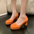 thumbnail image 2 of Lovskoo 2024 Women's Heels Platform Chunky Block Heels Square Closed Toe Low Heels Dress Shoes Comfortable Wedding Party Office Pumps Shoe Orange, 2 of 9