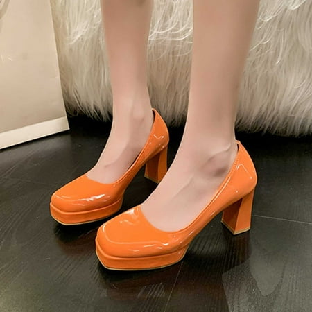 Miluxas 2025 Clearance! Women s Pumps Clearance Low Chunky Block Heels Square Toe Patent Women Dress Shoes for Party Office