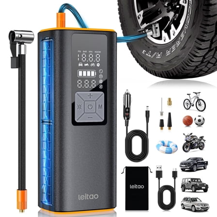 Cordless Portable Tire Inflator - 150 PSI Digital Pressure Gauge & LED Light, for Car Tires with Automatic Shutoff,USB Air Pump,Inflator Pump