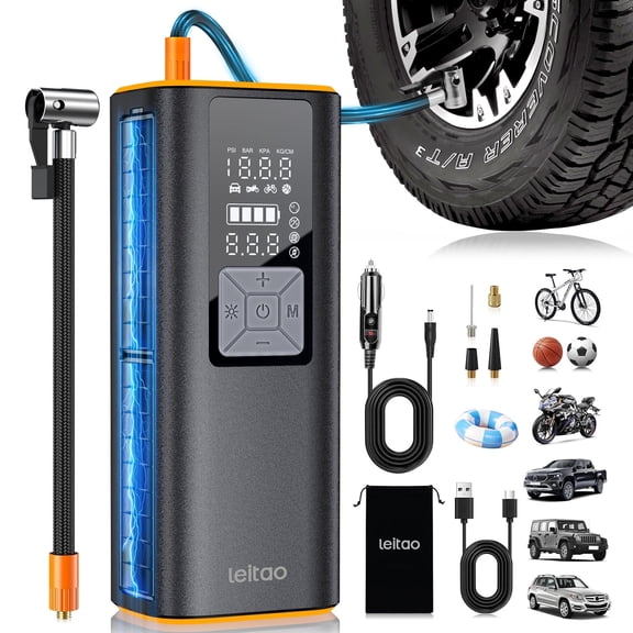 Cordless Portable Tire Inflator - 150 PSI Digital Pressure Gauge & LED Light, for Car Tires with Automatic Shutoff,USB Air Pump,Inflator Pump