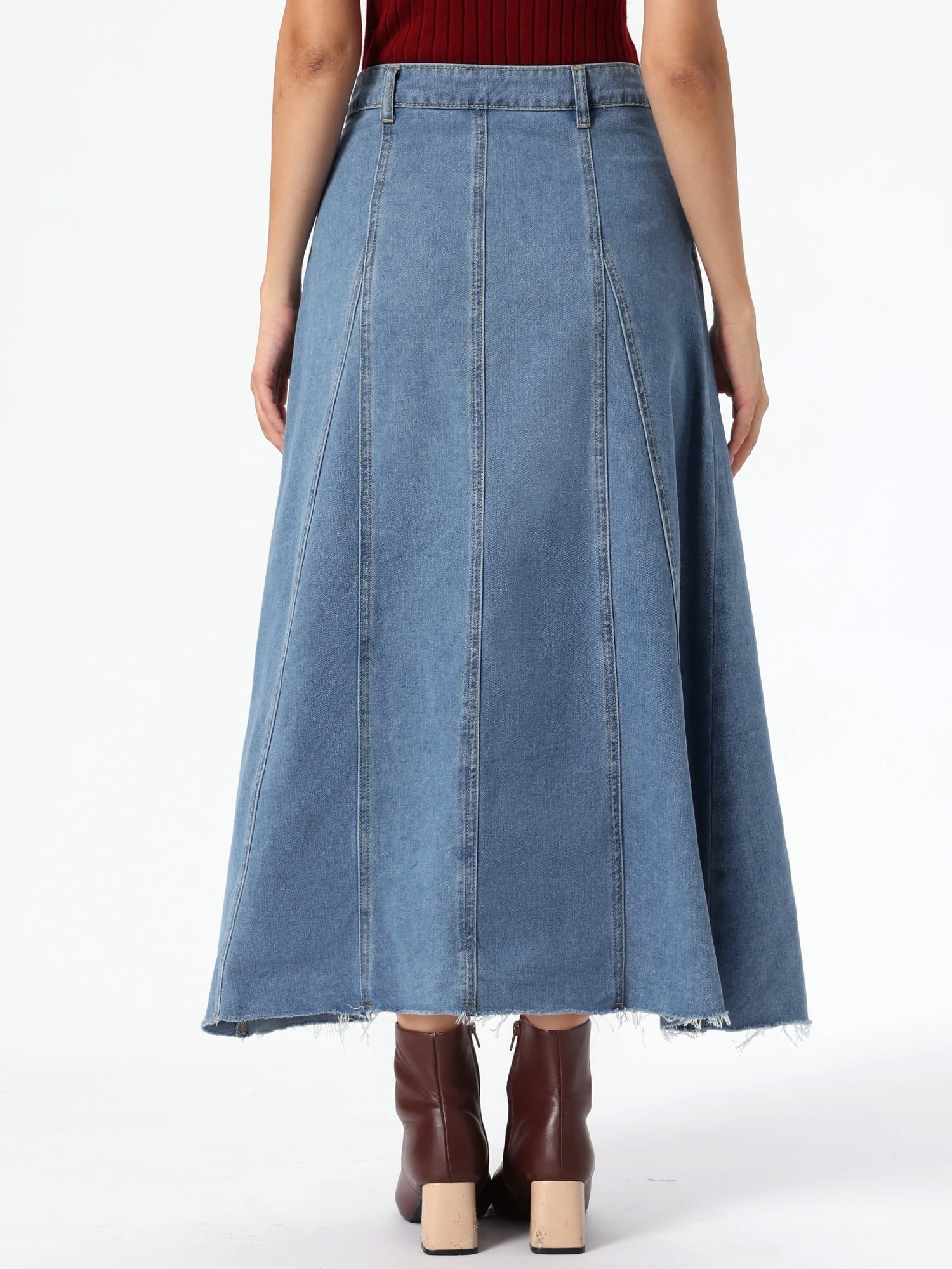 DARING DIVA Women's Denim Maxi Skirt High Waisted Flared Jean Skirts S Light Blue