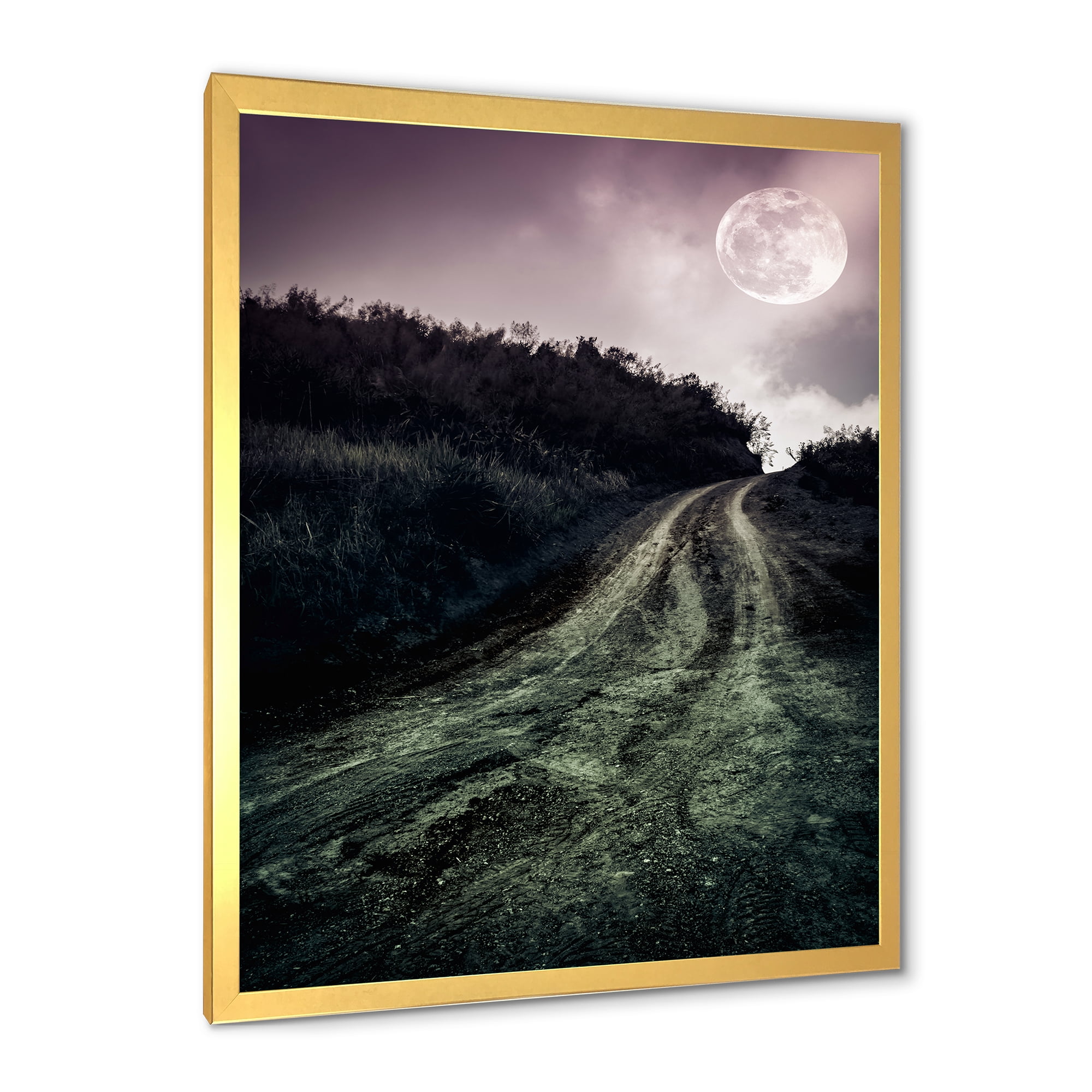 Designart 'Countryside Muddy Road Under Full Moon' Modern Framed Art Print