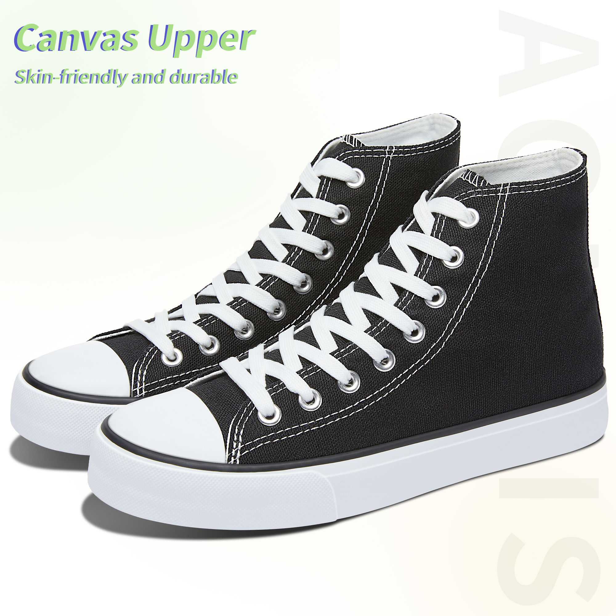 AOMAIS Womens High Top Canvas Sneakers Lace Up Mid Top Canvas Shoes Comfortable Non Slip Walking Shoes Casual Tennis Shoes for Women(Black US7)