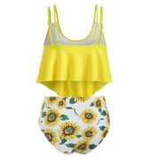 Midsumdr Tankini Swimsuits for Women Ruffle Sunflower Print Tankini Swimsuit High Waisted Bottom Plus Size Bathing Suit