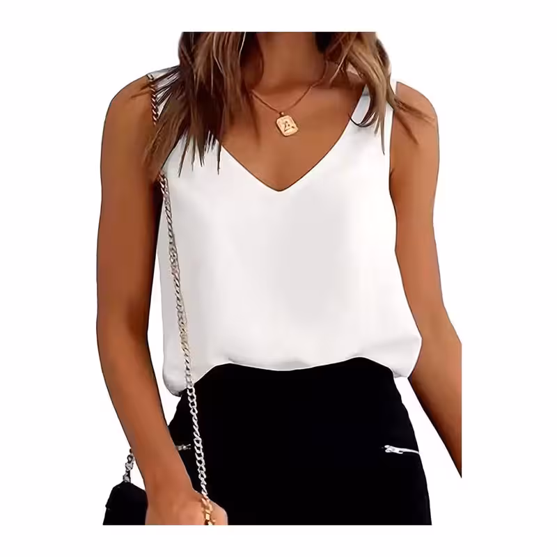 thumbnail image 4 of Camiseta sin mangas para mujer, blusa de lino con cuello en V, Top básico informal de algodón, chaleco suave antideslizante para mujer, 4 of 6