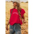 thumbnail image 2 of Women's Fiery Red YEEHAW Short Sleeve Sweater – Stylish Embroidered Letter Design for Casual Days [ZhiHiMeRi] | XL, 2 of 6