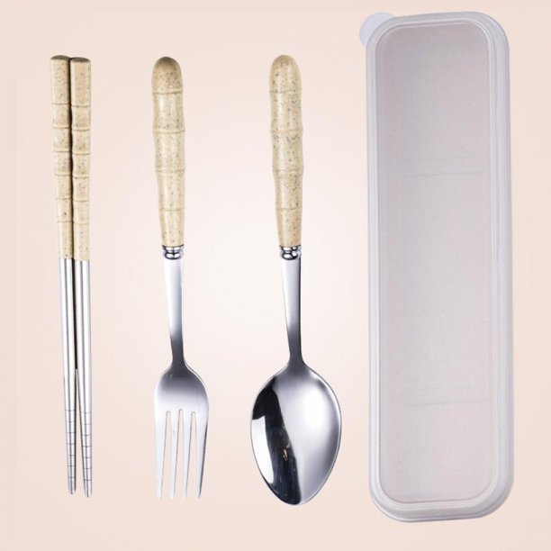 Travel Utensils 3pcs Stainless Steel Cutlery Set Portable Camp Reusable