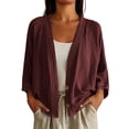 thumbnail image 2 of DIOAZUD Linen Cardigans for Women 3/4 Sleeve Button Down Cardigan Solid Color Lightweight Cover up for Vacation and Beach, 2 of 8
