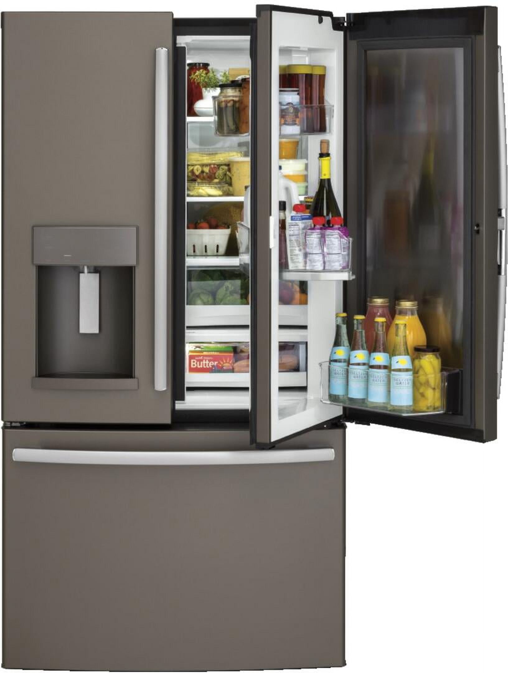 "GE GFD28GMLES 36 Inch French Door Refrigerator with 27.8 cu. ft. Total Capacity, 5 Glass Shelves, 9.2 cu. ft. Freezer Capacity, in Slate" - image 2 of 11