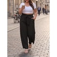 thumbnail image 2 of Cueply Womens Wide Leg Pants Plus Size Elastic Tie Knot Lounge Pants Loose Trousers with Pockets, 2 of 6