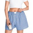 thumbnail image 7 of Cueply Women's Plus Size Plaid Shorts Cotton Button Gingham Lounge Shorts Summer Casual Beach Shorts with Pockets, 7 of 7