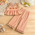 thumbnail image 5 of JAJAHO Toddler Baby Girl Halloween Clothes Sleeveless Ruffle Pumpkin Embroidery Plaid Tops Pants 2 Piece Set 6M-4Y, 5 of 9