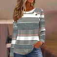 thumbnail image 2 of Youyipin Long Sleeve Shirts for Women Women's Colorblock Striped Button Long Sleeve Crew Neck Tee Shirts Tops, 2 of 6