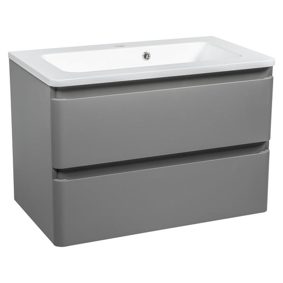 Modern Wall-Mounted Bathroom Vanity with Washbasin | Comfort Gray Matte Collection | Non-Toxic Fire-Resistant MDF-64" (32 32)-Simple Collection 32"