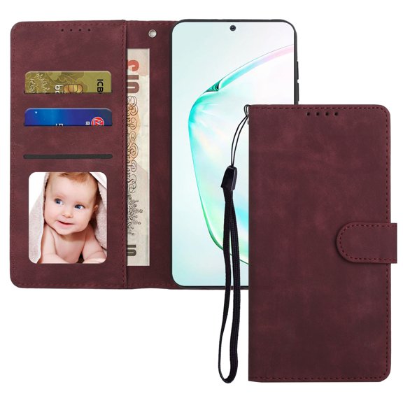 Compatible Case For Samsung Galaxy Note 20 Ultra Side Wallet Magnetic Closure Style PU Leather Case With Plastic Card Holder,Shockproof Detachable Cover For Samsung Galaxy Note 20 Ultra,Winered