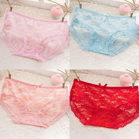 

KOERIM 4-Pack Women‘s Bow Print Lace Briefs Comfortable and Soft L/XL