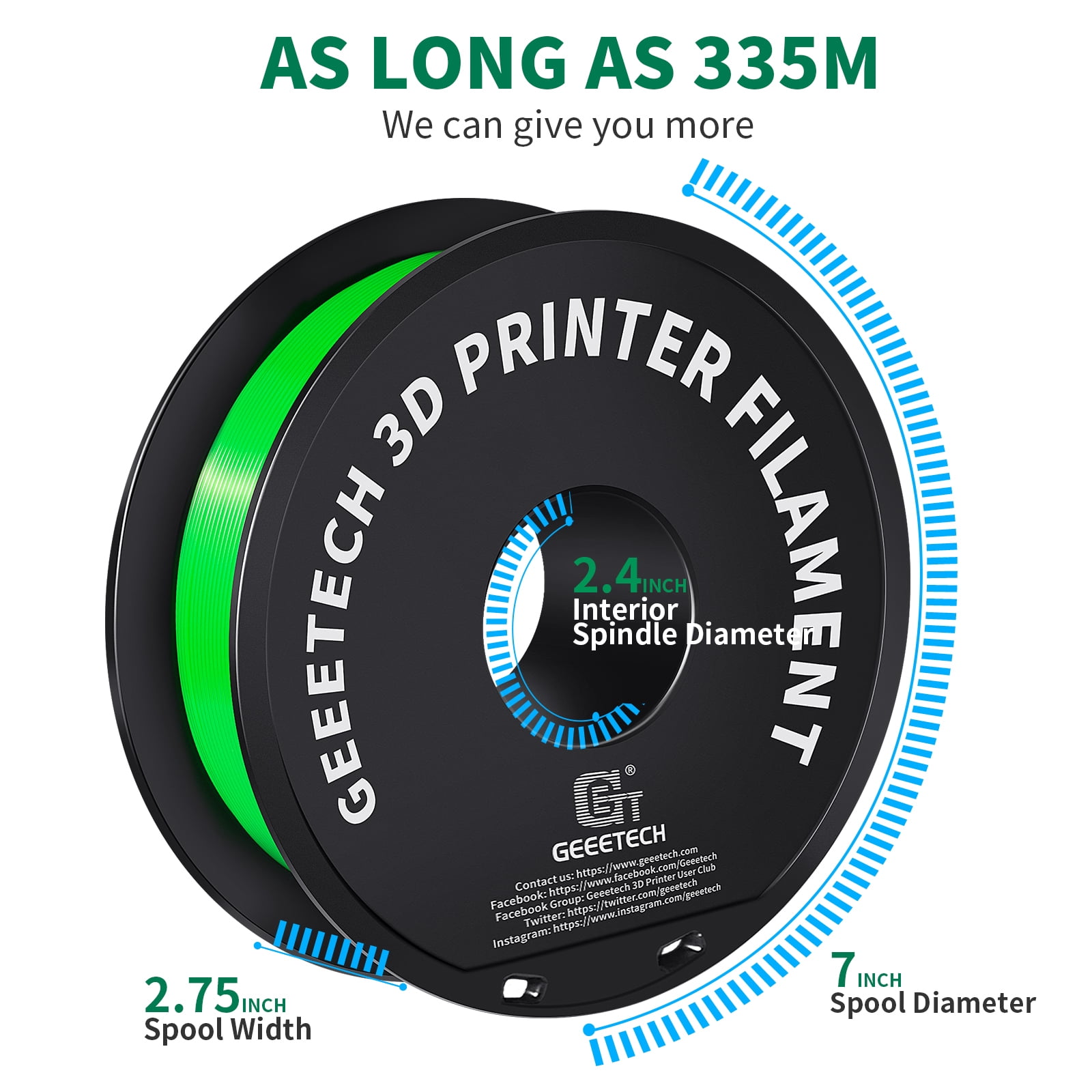 Geeetech 5pcs Green 1.75mmPLA 3D Printer Filament , Dimensional Accuracy +/-0.03mm, 5kg (11lbs) , 1080 Feet （330m）per Roll, Fit for Most 3D FDM Printer